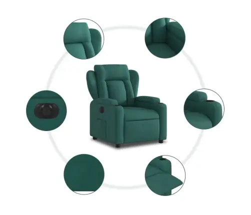 Elektrinis Atlošiamas Krėslas, Tamsiai Žalios Spalvos, Audinys
