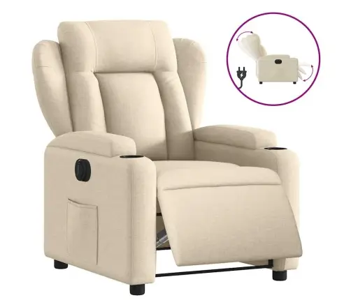 Elektrisks Atpūtas Krēsls, Atgāžams, Krēmkrāsas Audums Vidaxl