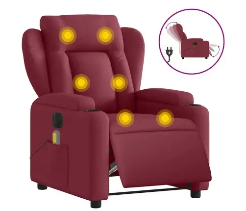 Elektrisks Masāžas Krēsls, Atgāžams, Vīnsarkans Audums Vidaxl