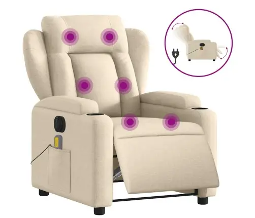 Elektrisks Masāžas Krēsls, Atgāžams, Krēmkrāsas Audums Vidaxl