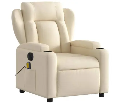 Elektrisks Masāžas Krēsls, Atgāžams, Krēmkrāsas Audums Vidaxl
