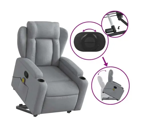 Masāžas Krēsls, Paceļams, Atgāžams, Gaiši Pelēks Audums Vidaxl