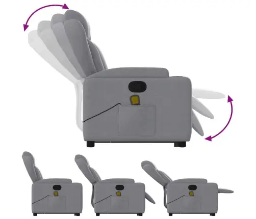 Masāžas Krēsls, Paceļams, Atgāžams, Gaiši Pelēks Audums Vidaxl