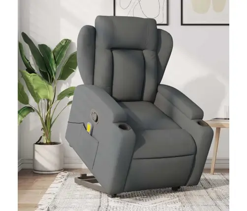 Atsistojantis Masažinis Krėslas, Tamsiai Pilkas, Audinys