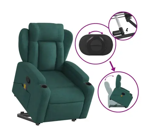 Masāžas Krēsls, Paceļams, Atgāžams, Tumši Zaļš Audums Vidaxl