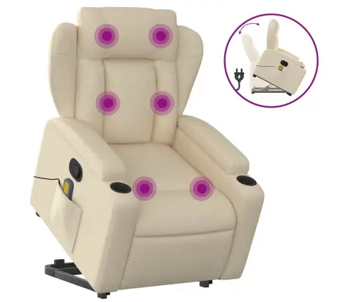 Atsistojantis Atlošiamas Masažinis Krėslas, Kreminis, Audinys