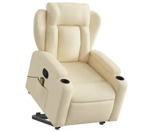 Atsistojantis Atlošiamas Masažinis Krėslas, Kreminis, Audinys