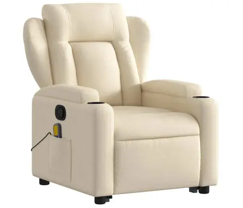 Atsistojantis Atlošiamas Masažinis Krėslas, Kreminis, Audinys