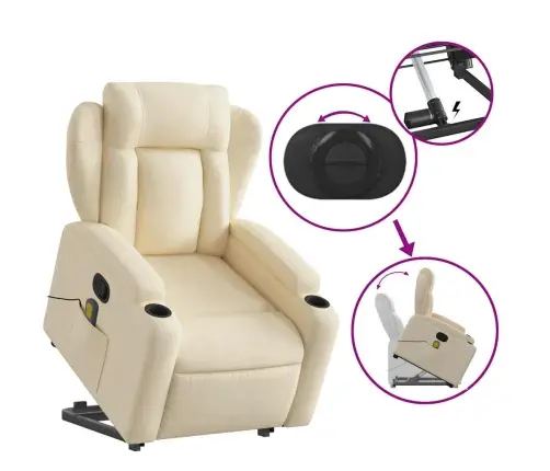 Atsistojantis Atlošiamas Masažinis Krėslas, Kreminis, Audinys