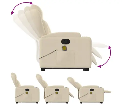 Atsistojantis Atlošiamas Masažinis Krėslas, Kreminis, Audinys