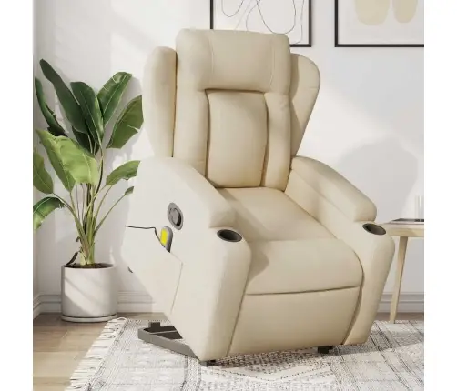 Atsistojantis Atlošiamas Masažinis Krėslas, Kreminis, Audinys