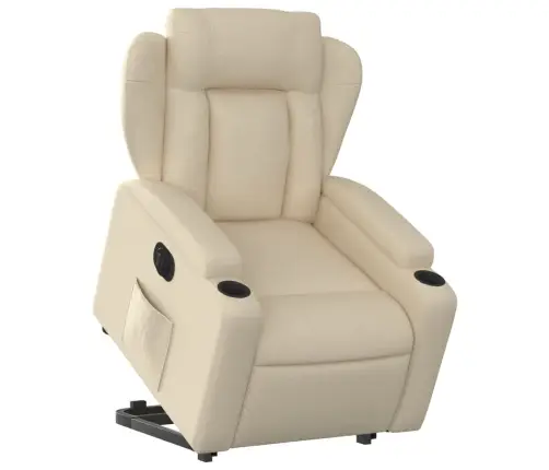 Elektrisks Atpūtas Krēsls, Paceļams/Atgāžams, Krēmkrāsas Audums Vidaxl