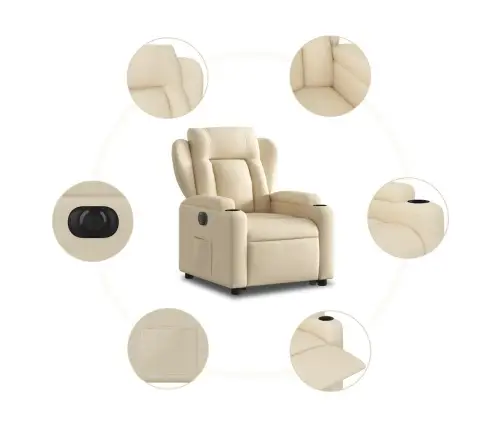 Elektrisks Atpūtas Krēsls, Paceļams/Atgāžams, Krēmkrāsas Audums Vidaxl