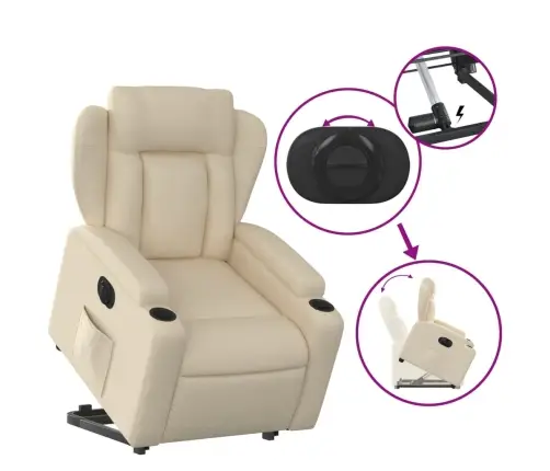 Elektrisks Atpūtas Krēsls, Paceļams/Atgāžams, Krēmkrāsas Audums Vidaxl