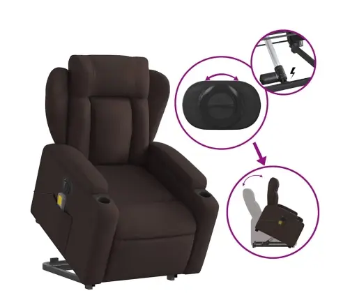 Elektrisks Masāžas Krēsls, Paceļams, Atgāžams, Brūns Audums Vidaxl