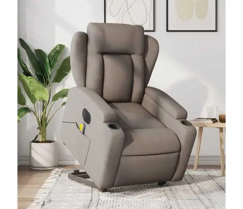 Elektrisks Masāžas Krēsls, Paceļams, Pelēkbrūns Audums Vidaxl