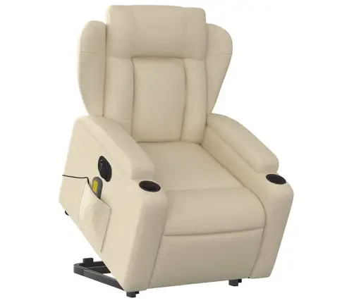 Elektrisks Masāžas Krēsls, Paceļams, Krēmkrāsas Audums Vidaxl