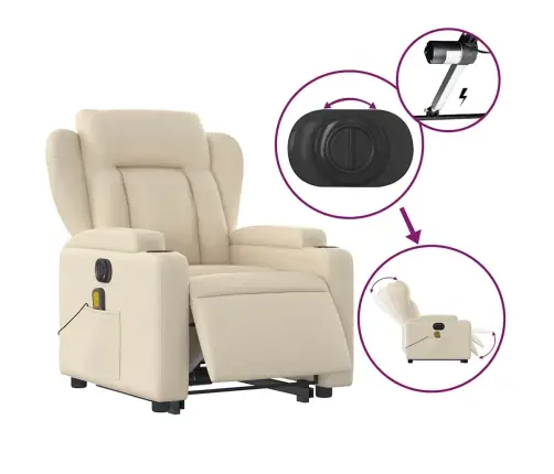 Elektrisks Masāžas Krēsls, Paceļams, Krēmkrāsas Audums Vidaxl