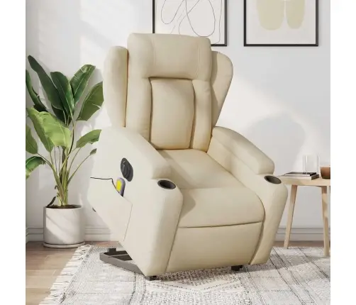 Elektrisks Masāžas Krēsls, Paceļams, Krēmkrāsas Audums Vidaxl