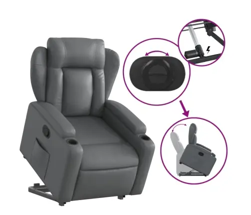 Atsistojantis Atlošiamas Krėslas, Pilkos Spalvos, Dirbtinė Oda