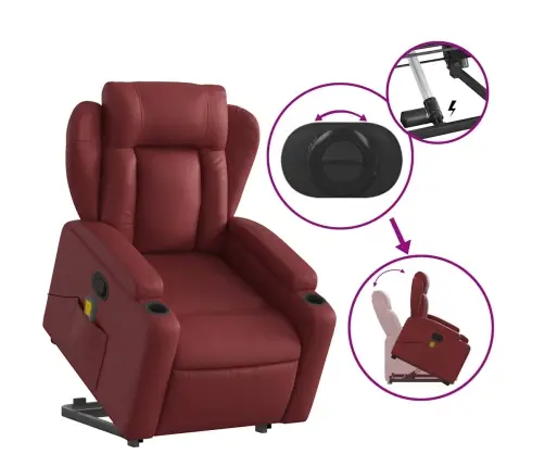 Masāžas Krēsls, Paceļams, Atgāžams, Vīnsarkana Mākslīgā Āda Vidaxl