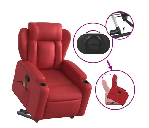 Masāžas Krēsls, Paceļams, Atgāžams, Sarkana Mākslīgā Āda Vidaxl