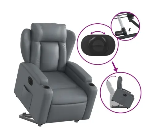 Elektrisks Atpūtas Krēsls, Paceļams, Pelēka Mākslīgā Āda Vidaxl