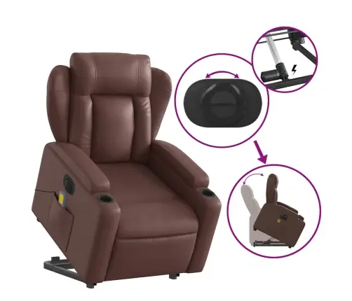 Atsistojantis Masažinis Krėslas, Rudas, Dirbtinė Oda