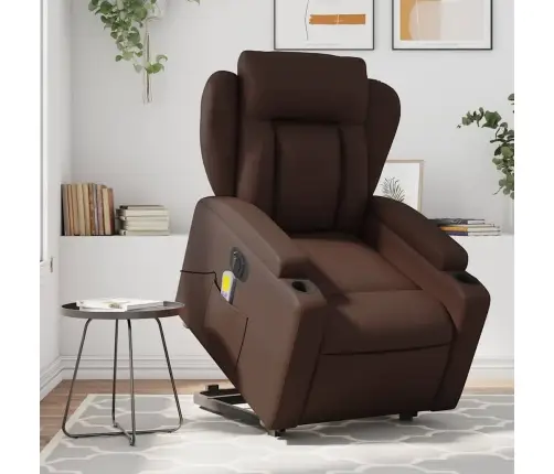 Atsistojantis Masažinis Krėslas, Rudas, Dirbtinė Oda