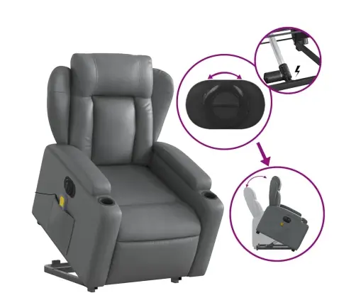 Masāžas Krēsls, Paceļams, Atgāžams, Pelēka Mākslīgā Āda Vidaxl