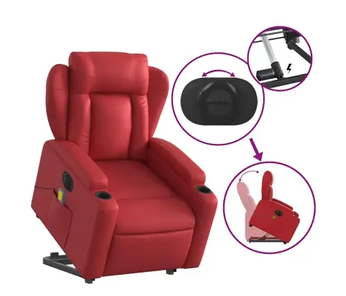 Atsistojantis Masažinis Krėslas, Raudonas, Dirbtinė Oda