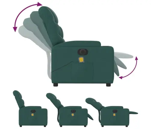 Elektrisks Masāžas Krēsls, Atgāžams, Tumši Zaļš Audums Vidaxl