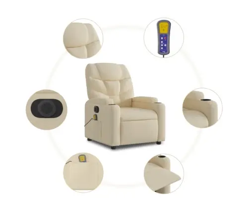 Elektrisks Masāžas Krēsls, Atgāžams, Krēmkrāsas Audums Vidaxl