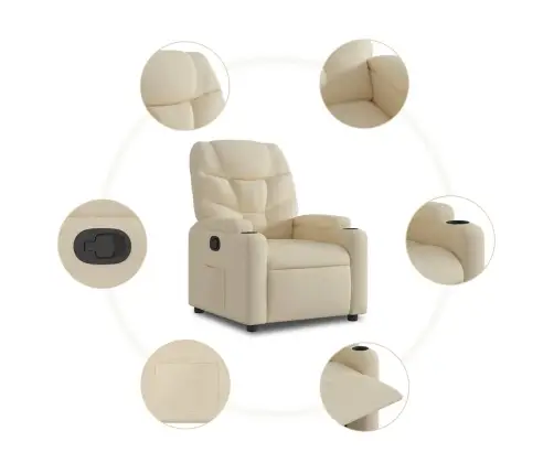 Atpūtas Krēsls, Paceļams, Atgāžams, Krēmkrāsas Audums Vidaxl