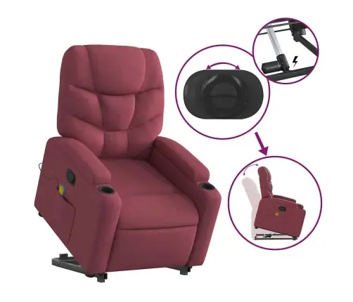 Masāžas Krēsls, Paceļams, Atgāžams, Vīnsarkans Audums Vidaxl