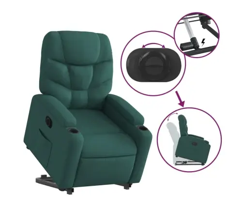 Elektrisks Atpūtas Krēsls, Paceļams/Atgāžams, Tumši Zaļš Audums Vidaxl