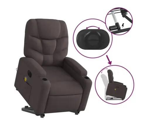 Elektrisks Masāžas Krēsls, Paceļams, Atgāžams, Brūns Audums Vidaxl