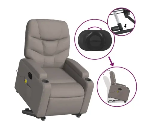 Elektrisks Masāžas Krēsls, Paceļams, Pelēkbrūns Audums Vidaxl