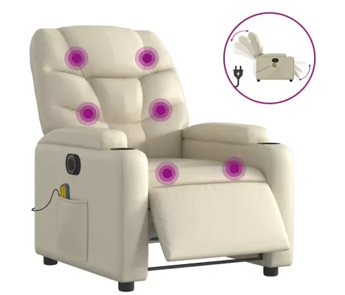 Elektrinis Atlošiamas Masažinis Krėslas, Kreminis, Dirbtinė Oda