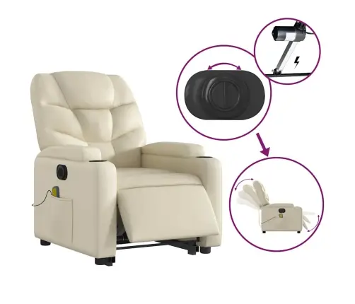 Elektrisks Masāžas Krēsls, Paceļams, Krēmkrāsas Mākslīgā Āda Vidaxl