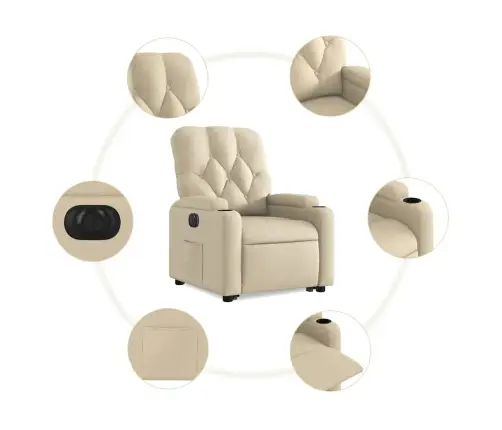 Elektrinis Atsistojantis Atlošiamas Krėslas, Kreminis, Audinys