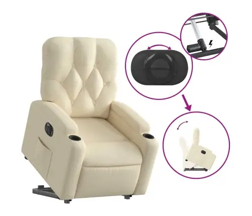 Elektrinis Atsistojantis Atlošiamas Krėslas, Kreminis, Audinys