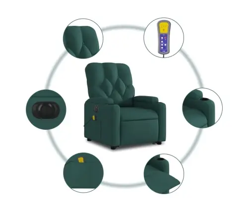 Elektrisks Masāžas Krēsls, Paceļams, Atgāžams, Zaļš Audums Vidaxl