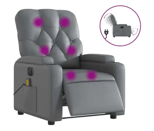 Elektrisks Masāžas Krēsls, Atgāžams, Pelēka Mākslīgā Āda Vidaxl