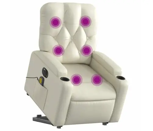 Atsistojantis Masažinis Krėslas, Kreminis, Dirbtinė Oda