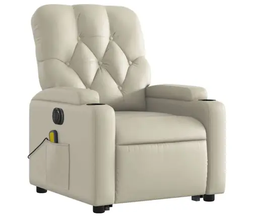 Atsistojantis Masažinis Krėslas, Kreminis, Dirbtinė Oda