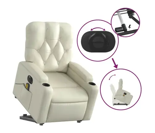 Atsistojantis Masažinis Krėslas, Kreminis, Dirbtinė Oda