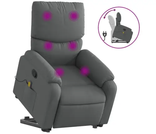 Masāžas Krēsls, Paceļams, Atgāžams, Tumši Pelēks Audums Vidaxl