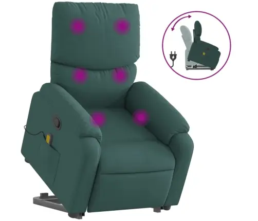 Masāžas Krēsls, Paceļams, Atgāžams, Tumši Zaļš Audums Vidaxl