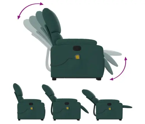 Masāžas Krēsls, Paceļams, Atgāžams, Tumši Zaļš Audums Vidaxl